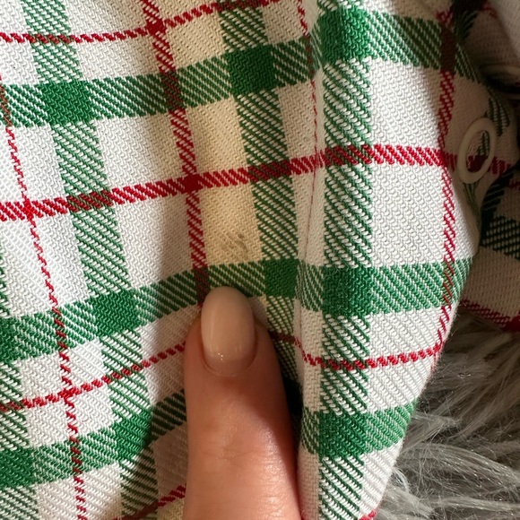 Baby Red White & Green Plaid Baby Romper Bubble Geometric Smocked Details - Picture 3 of 6